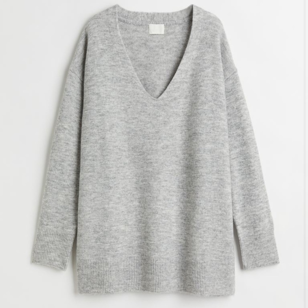 NWOT. H&M Oversized Grey V-Neck Sweater.